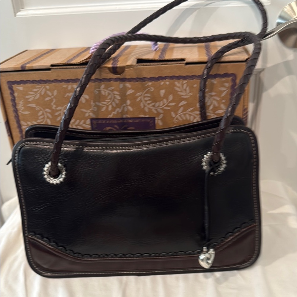 Brighton Black Leather Shoulder Bag with Silver Hardware